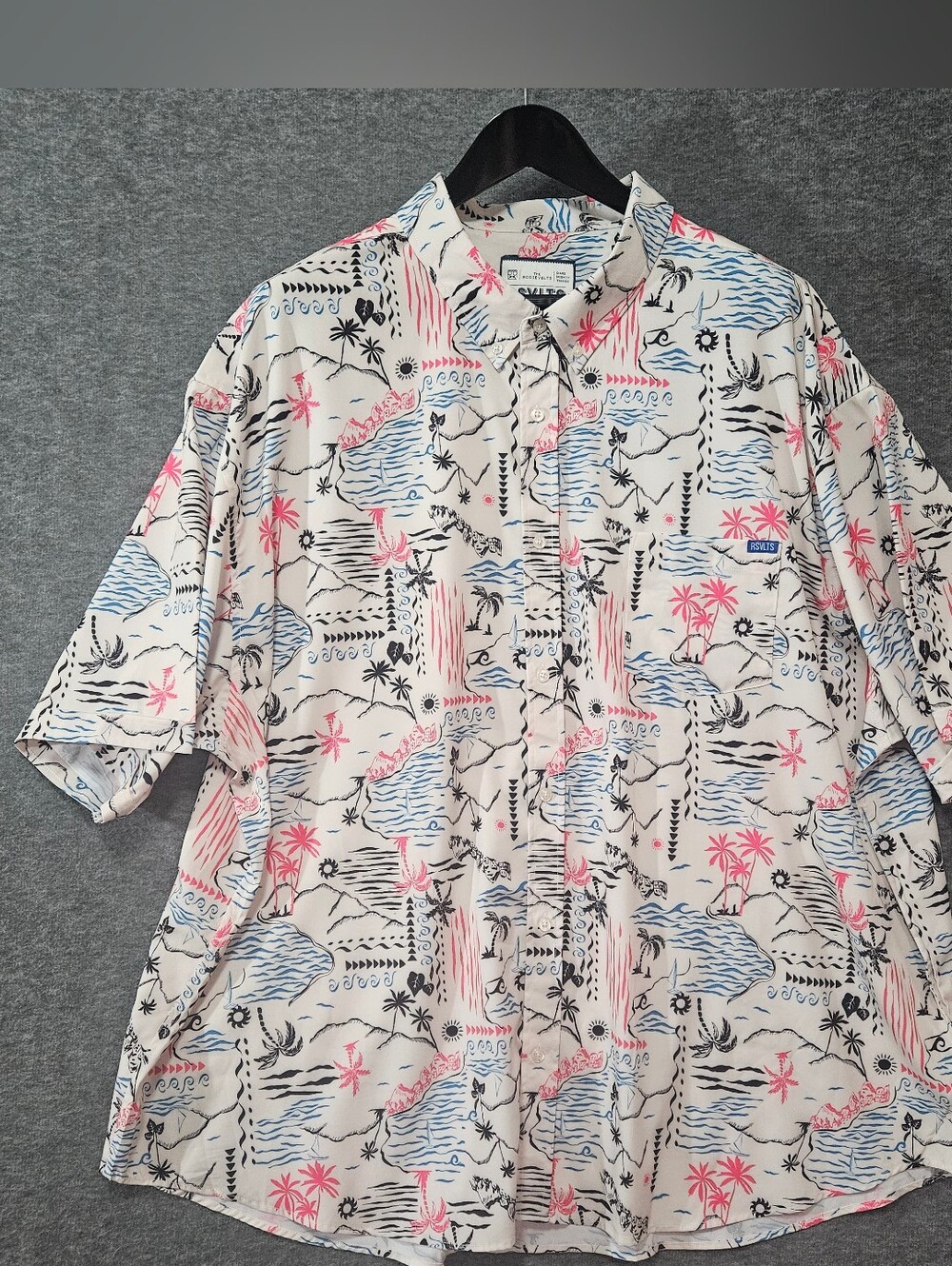 The Roosevelts Cream Tropical Print Short-Sleeve Button Up Shirt Mens 4XL
